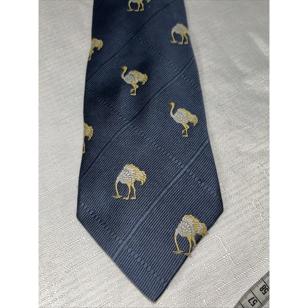 Vintage Pride of England Ostrich Tie Necktie Navy Blue 56